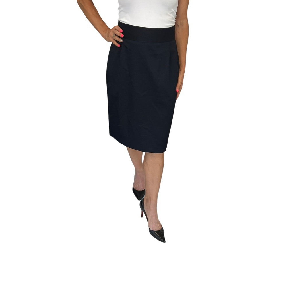 STELLA MCCARTNEY DARK NAVY WOOL PENCIL STRAIGHT BACK EXPOSED ZIPPER SKIRT 42 8